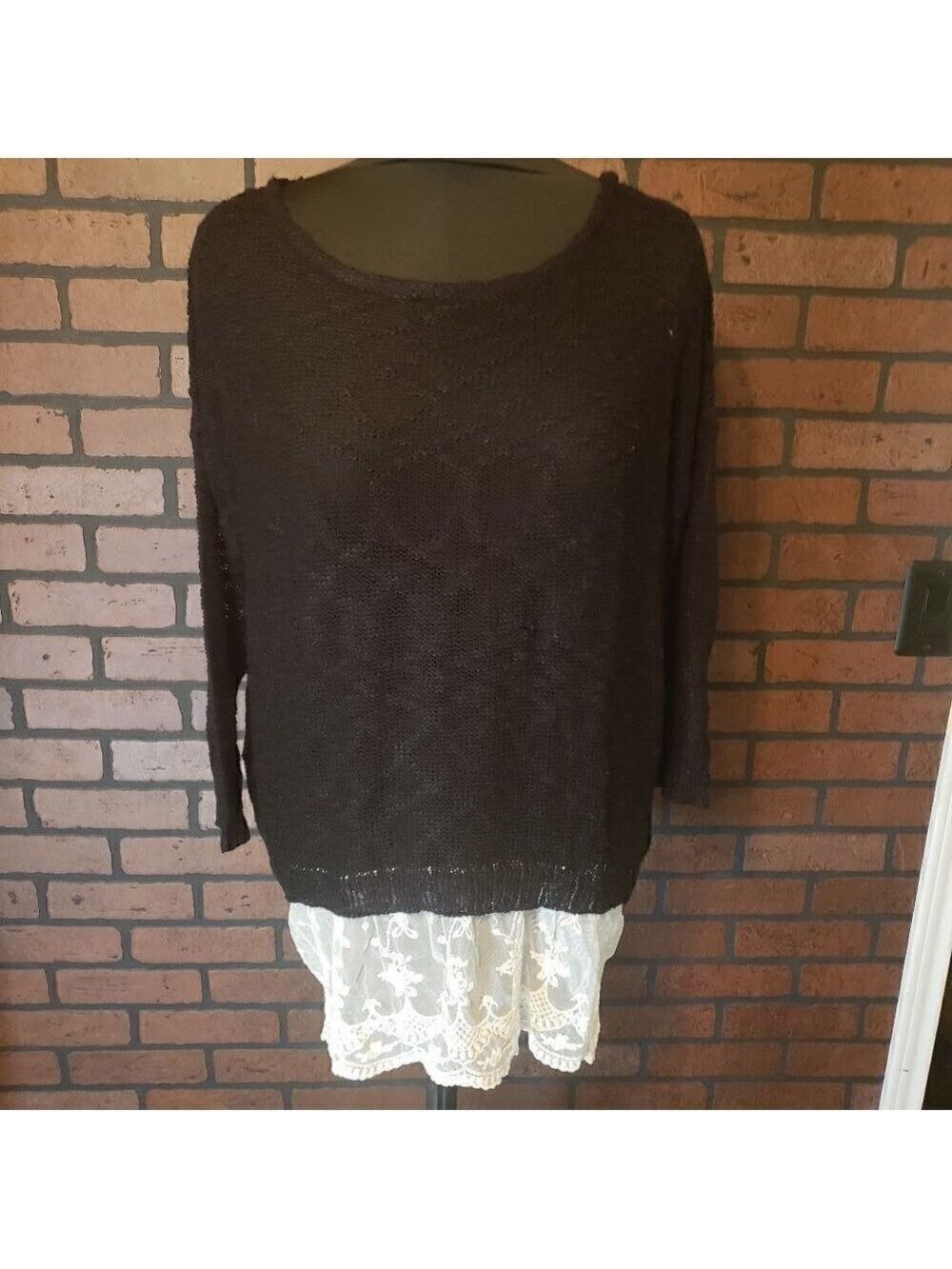 Umgee Black Lace Trim Knit Sweater